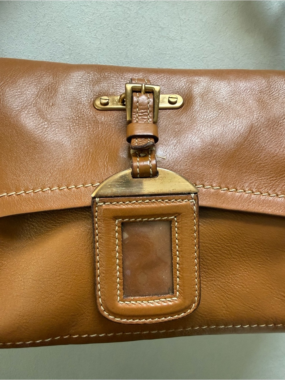 PRADA Vintage Tan Leather Shoulder Bag with Tag - Picture 3 of 13